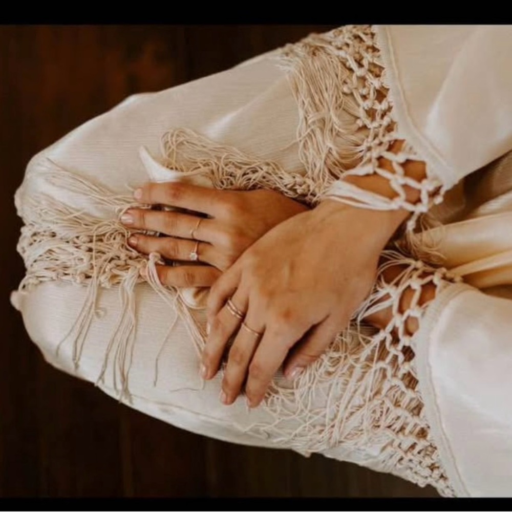 Cream Fringe Bridal Robe - Picture 4 of 5